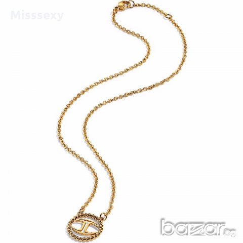 ПРОМО 🍊 JUST CAVALLI 🍊 Дамско златисто колие с овална висулка и лого ново с кутия и сертификат, снимка 6 - Колиета, медальони, синджири - 19185892