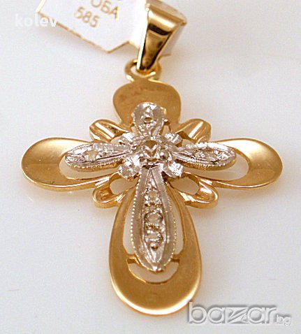 Златен кръст от бяло и жълто злато 2.47 грама, снимка 2 - Колиета, медальони, синджири - 13309702