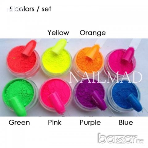 6 неонови електрик неонов неон цвят цветове пудра прах пигмент омбре за маникюр нокти за гел лак , снимка 3 - Продукти за маникюр - 18113104