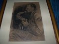 Стара графика "Мъжът със саксофона", снимка 2
