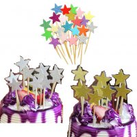20 бр малки звездички с брокат топери украса декорация мъфини парти торта мъфини и др, снимка 1 - Други - 20839346