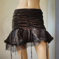 Нова ефектна кафява дамска пола, поръбена с естествена заешка кожа с косъм (тип "туту"), рокля,заек, снимка 4 - Поли - 8730064