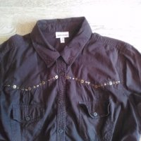 Дамска памучна кафява риза с дълъг ръкав-размер 46, снимка 1 - Ризи - 19298475