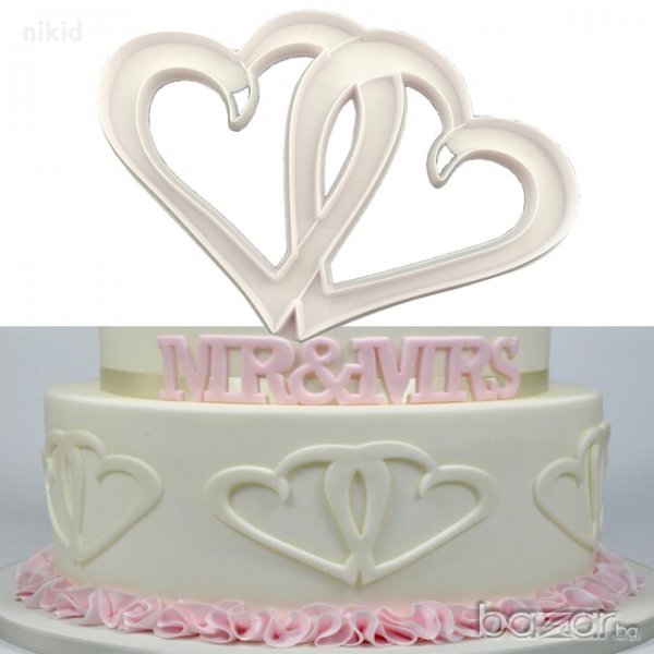 3D 2 сплетени двойни сърца резец пластмасов за тесто бисквитки фондан украса декорация торта, снимка 1