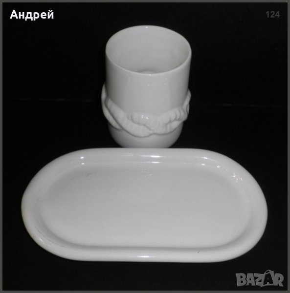 Лот:Малка керамична ваза + керамичен поднос за нея, снимка 1