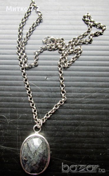 Сребърен медальон с естествен камък, снимка 1