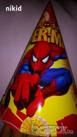 Spiderman Спайдърмен Спайдър мен картонена  парти шапка шапки рожден ден, снимка 2 - Други - 20645291