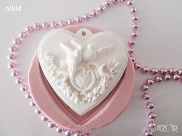 2 гълъба гълъби гълъб в Голямо сърце сватбен силиконов фондан гипс молд форма шоколад глина сватба, снимка 2 - Форми - 22430238