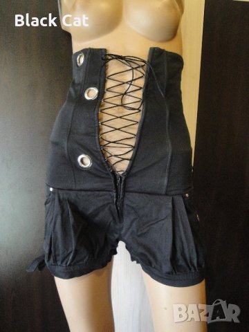 Нов черен къс дамски гащеризон с връзки (тип корсет), къси панталонки, панталони, панталон, блуза, снимка 3 - Гащеризони - 13970641