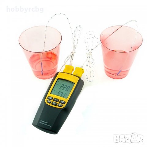 Цифров термометър с K или J- тип термодвойка с 4 сонди и голям LCD дисплей, снимка 1