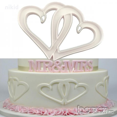 3D 2 сплетени двойни сърца резец пластмасов за тесто бисквитки фондан украса декорация торта, снимка 1 - Форми - 21437731