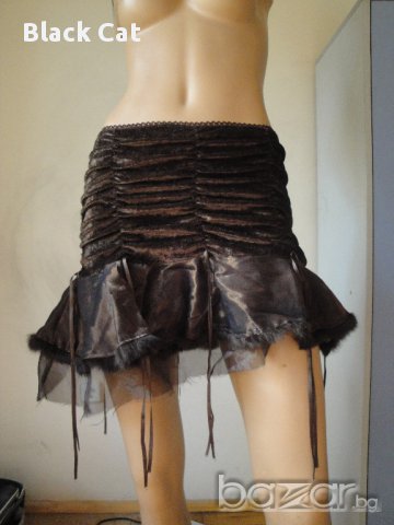 Нова ефектна кафява дамска пола, поръбена с естествена заешка кожа с косъм (тип "туту"), рокля,заек, снимка 4 - Поли - 8730064
