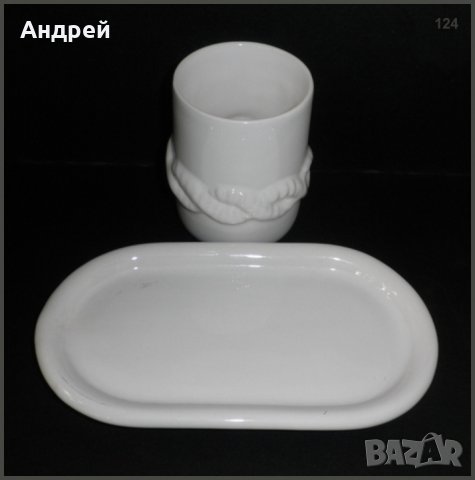 Лот:Малка керамична ваза + керамичен поднос за нея