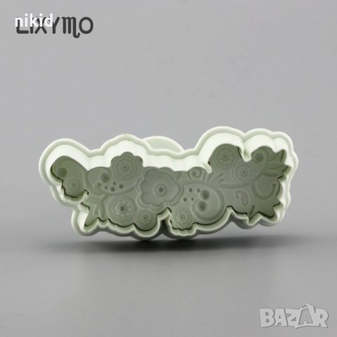 Многоъгълно разклонено дантелено цвете с релеф и бутало пластмасов резец за фондан сладки и торта