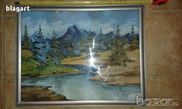 стара картина"Рилски пейзаж", снимка 3 - Картини - 17672100
