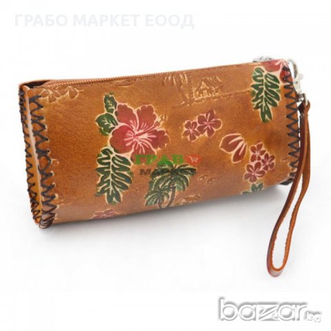 Цветно портмоне с удобна дръжка за китката - цветя и палмички, снимка 1 - Портфейли, портмонета - 15868093