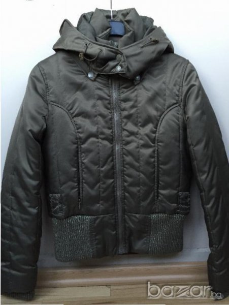 Дамско яке LEE COOPER оригинал, S, зелено, лъскаво, с качулка, с вата, щрик със СРЕБЪРНИ нишки, НОВО, снимка 1
