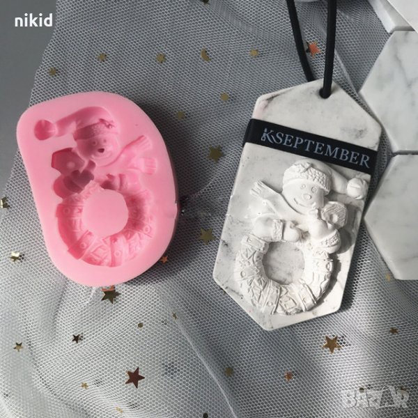 Снежен човек на коледен венец силиконов молд форма декорация торта фондан мъфини и др., снимка 1