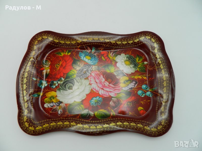 Поднос метален с цветя / 6362, снимка 1