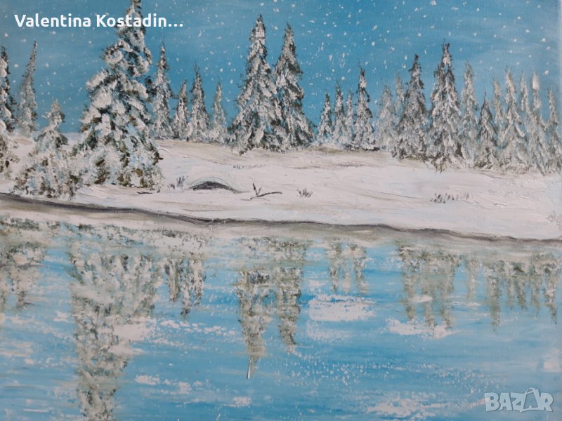 Маслена картина Зимен пейзаж , снимка 1