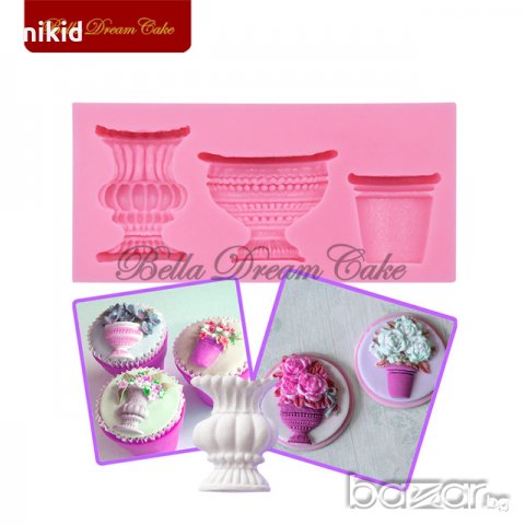 ваза саксия за букет цветя  силиконова форма молд за декор украса торта фондан шоколад и др