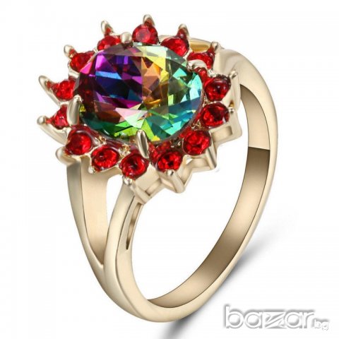 Пръстен с рeйнбоу топаз и циркони - родиево покритие