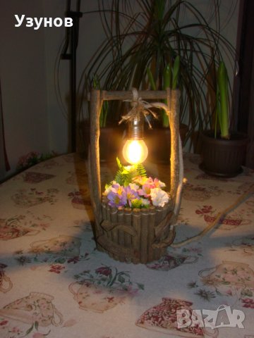 Уникална, ръчно изработена дървена битова лампа Геран за механа в битов/винтидж стил, снимка 7 - Настолни лампи - 24568964