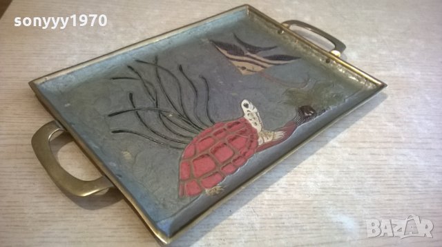 поднос с риба и костенурка-мед/месинг-24х21см-внос швеицария, снимка 5 - Антикварни и старинни предмети - 22970549