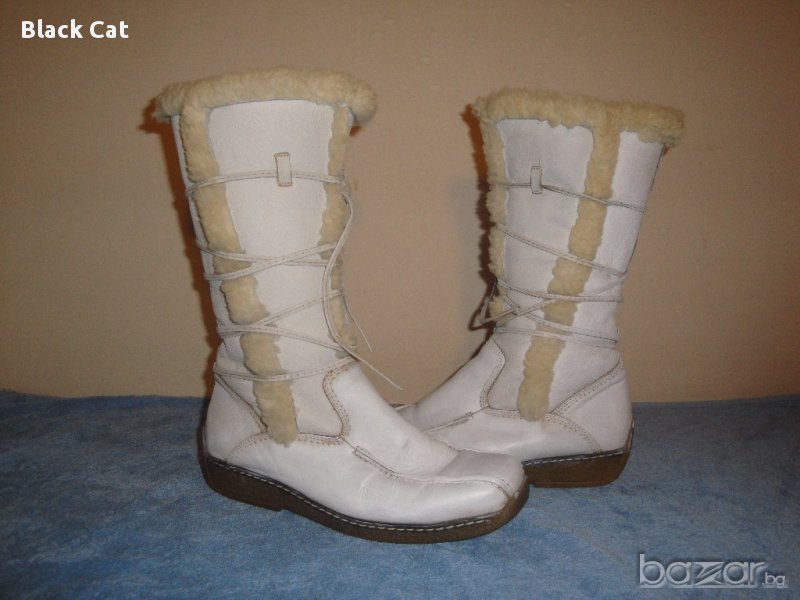 Бели кожени дамски ботуши (тип апрески) "Polaris" ("Поларис"), естествена кожа и агнешка вълна, боти, снимка 1