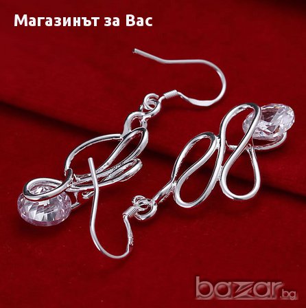 Сребърни обеци с камък Цирконий, снимка 3 - Обеци - 8496300