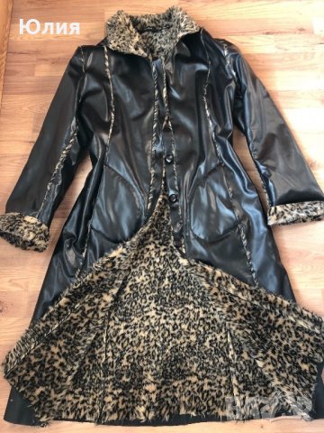 Кожено палто/ манто - черно с леопардов принт, снимка 10 - Палта, манта - 24064565