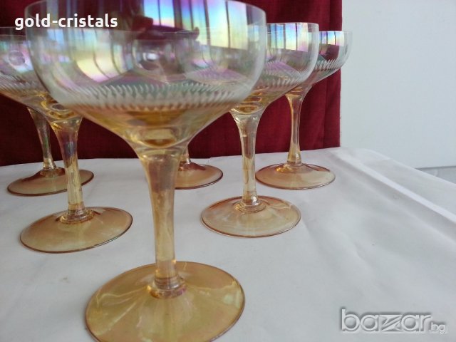 Ретро стъклени чаши за вино кана и чаши перлени и гравирани , снимка 10 - Антикварни и старинни предмети - 20343831