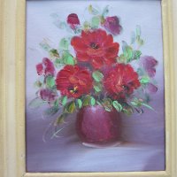 Автентична картина "Цветя, ваза", снимка 1 - Картини - 24805785