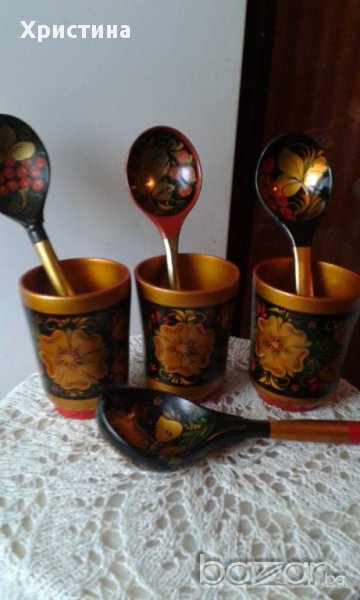 руски дьрвени сувенирни чаши, снимка 1