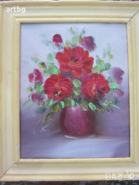 Автентична картина "Цветя, ваза", снимка 1