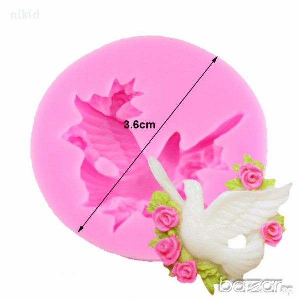 гълъб с рози сватба силиконов молд форма пита  за украса торта с фондан шоколад, снимка 1