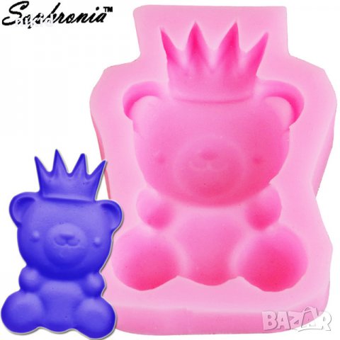 Засмяно мече с корона силиконов молд форма декорация фондан шоколад украса мъфин