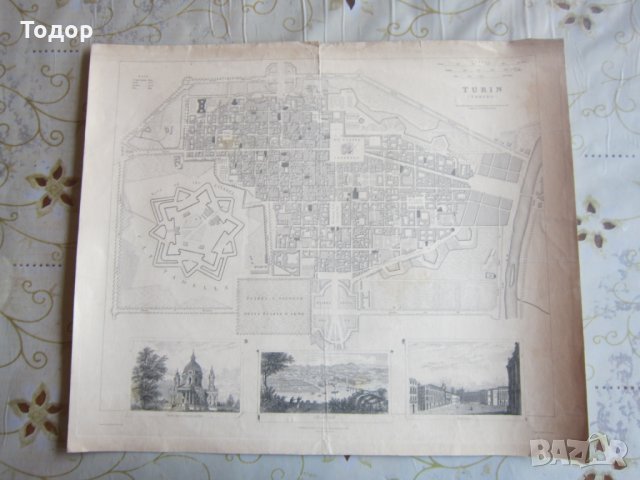 Стара карта Торино 1833, снимка 7 - Колекции - 25432667