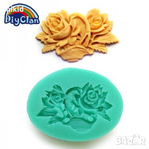 2 рози в кошница силиконов молд форма декор торта сладки фондан и др. украса