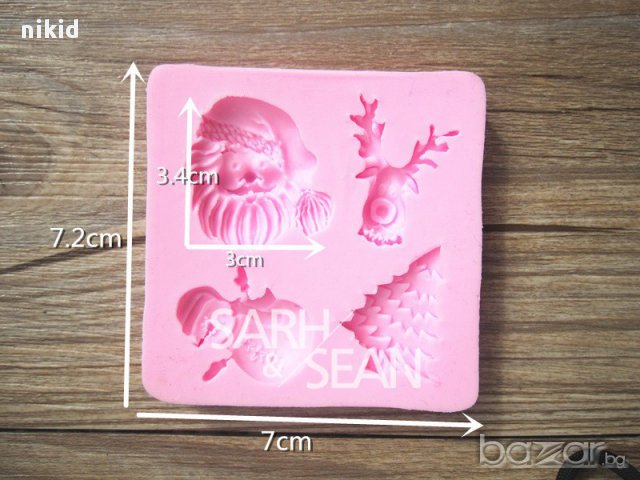 4 коледни ДядоКоледа елен елха снежен човек силиконов молд форма украса декор торта фондан, снимка 2 - Форми - 12678937