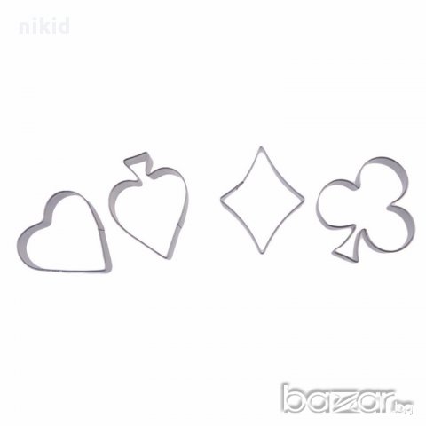 4 бр метални резци резец покер карти каро купа дама спатия тесто бисквитки украса декорация мъфини, снимка 2 - Форми - 16942152