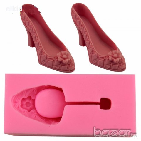 3D дамска обувка с ток на ромбове с цвете силиконов молд калъп декорация торта фондан, снимка 3 - Форми - 18629288