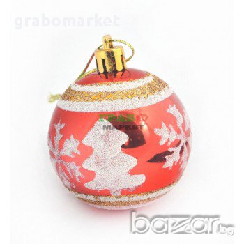 Комплект от 6 бр. топки за окачване на елха - елхички и снежинки. Изработени от PVC материал, снимка 1