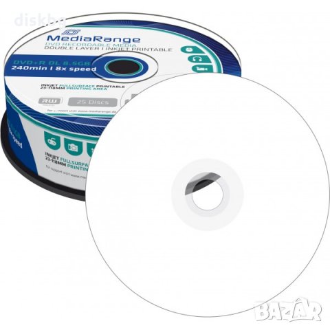 DVD+R DL 8.5GB full face printable MediaRange - празни дискове двуслойни