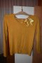 Интересна блуза в цвят горчица със сатена падела отпред, снимка 1 - Блузи с дълъг ръкав и пуловери - 23676270