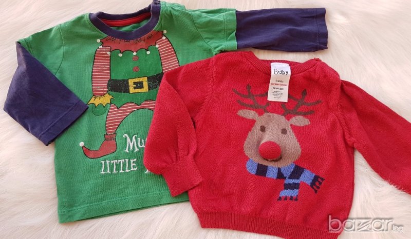 Коледни блузки 6-9 месеца, снимка 1