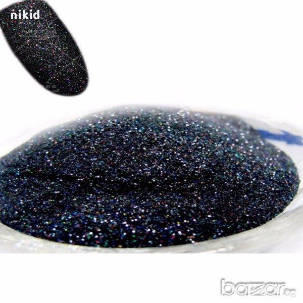 мастилено черен графитен холограмен брокат за нокти маникюр декорация страхоте, снимка 1