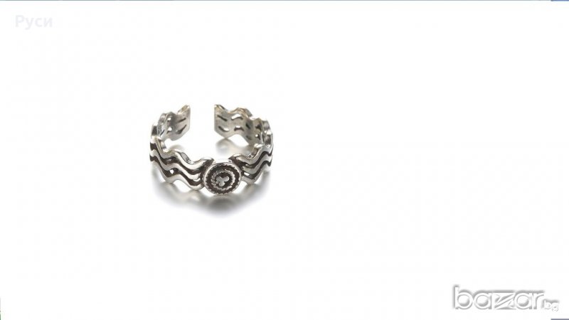 Сребърен пръстен вълни+цвете, снимка 1