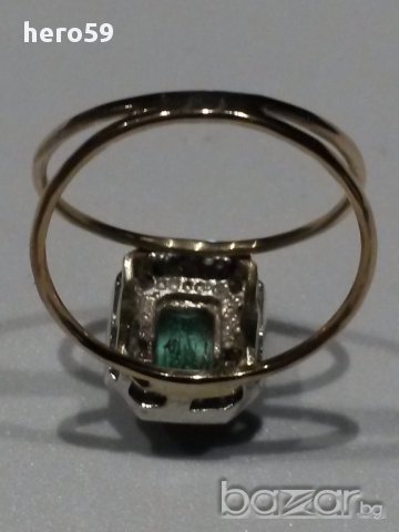 Стар античен дамски златен пръстен,с изумруд и диаманти, снимка 6 - Пръстени - 16741614