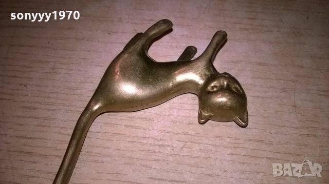 масивно коте-мед/месинг-10х8х2см-внос швеицария, снимка 4 - Антикварни и старинни предмети - 22466294